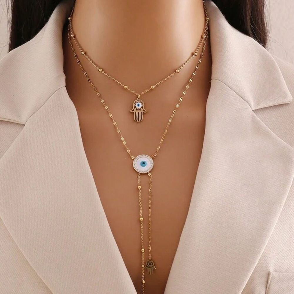 Evil Eye Layered Necklace Q806